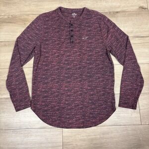 Hollister Shirt Mens Large Red Heather Long Sleeve Henley Logo Casual Top